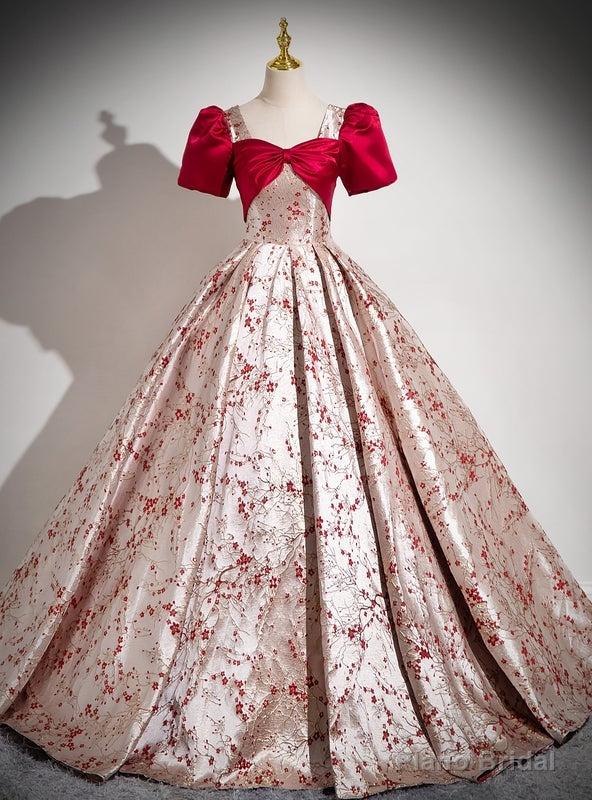 Red Short Sleeve Pleats Quinceanera Dress Main image