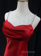 Red Soft Satin Long Party Dresses Formal Dresses, Red A-Line Formal Dresses