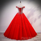 Red Sparkle Tulle Sweetheart Party Dresses, Shiny Sweet 16 Dresses