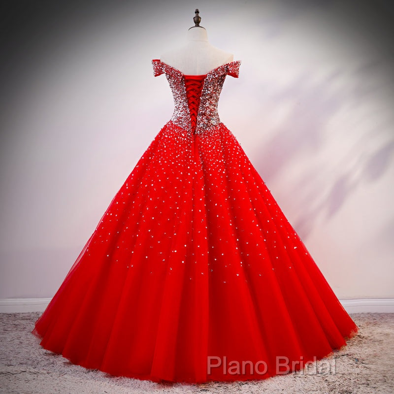 Red Sparkle Tulle Sweetheart Party Dresses, Shiny Sweet 16 Dresses
