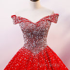 Red Sparkle Tulle Sweetheart Party Dresses, Shiny Sweet 16 Dresses