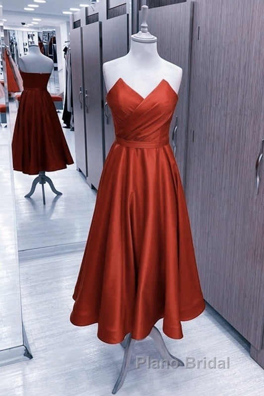 Red Strapless Midi Satin Dresses Secondary image