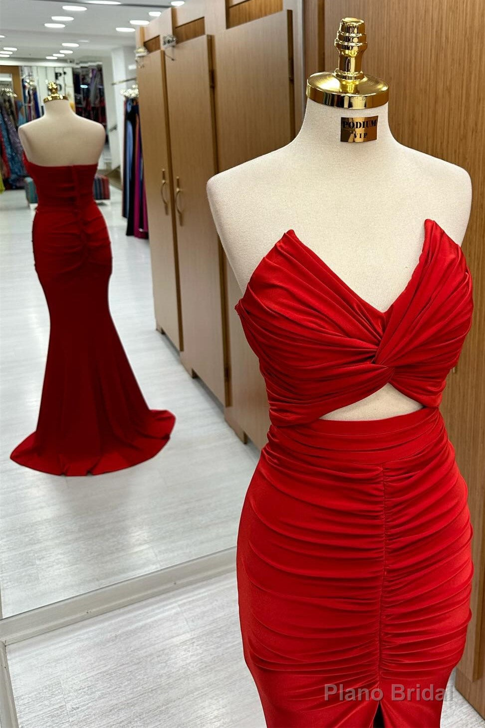 Red Strapless Twisted Knot Mermaid Long Formal Dress with Slit Secondary image
