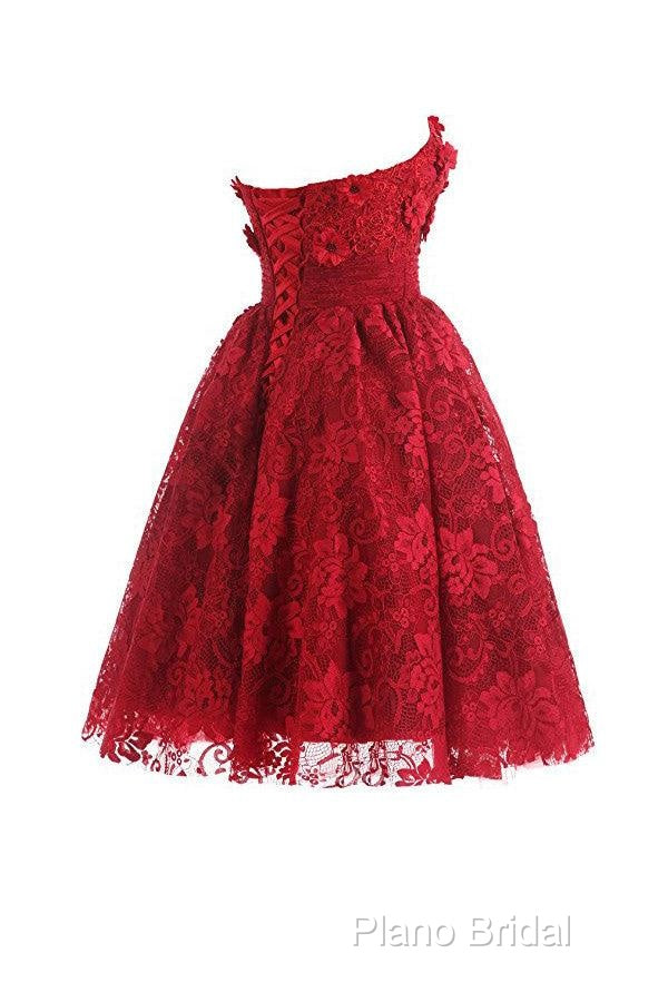 Red Sweetheart Knee Length Homecoming Dresses Lace Cocktail Dresses