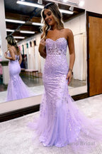 Red Sweetheart Lace-Up Long Mermaid Prom Dress with Appliques