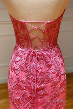 Red Sweetheart Lace-Up Long Mermaid Prom Dress with Appliques