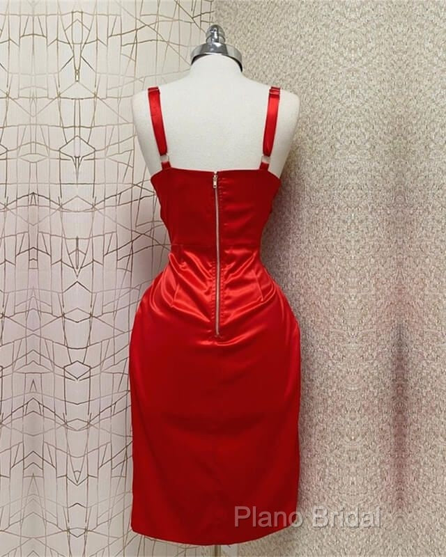 Red Sweetheart Neckline Slit Homecoming Dresses Midi Formal Prom Dresses