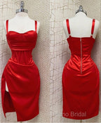 Red Sweetheart Neckline Slit Homecoming Dresses Midi Formal Prom Dresses