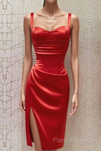 Red Sweetheart Neckline Slit Homecoming Dresses Midi Formal Prom Dresses