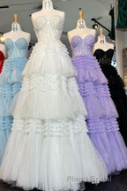 Red Sweetheart Sequins Top Multi-Layers Long Formal Prom Dresses,Tiered Prom Dresses