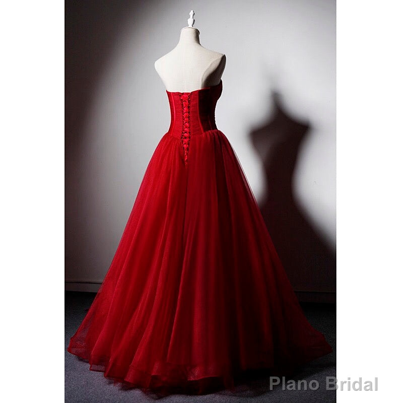 Red Sweetheart Tulle Ball Gown Floor Length Formal Dress, Red Tulle Evening Dress Party Dress Secondary image