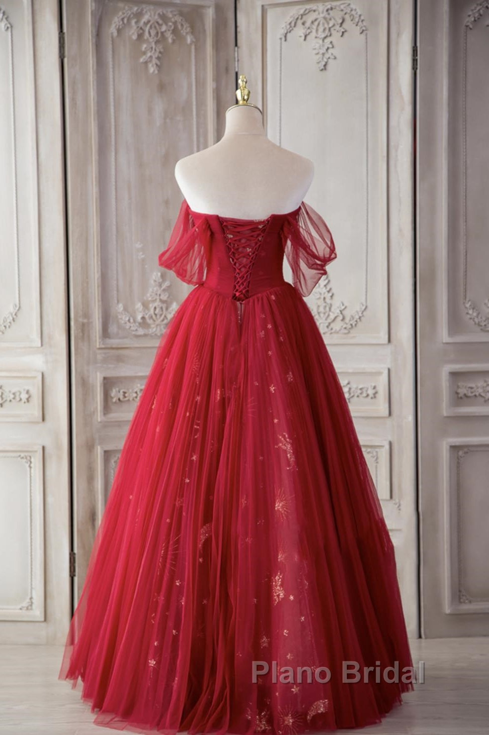 Red Sweetheart Tulle Long Beautiful Formal Prom Dresses, Wine Red Party Dresses Evening Gown Secondary image