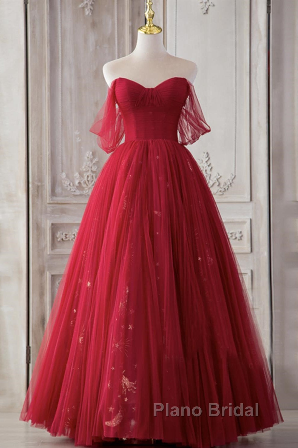 Red Sweetheart Tulle Long Beautiful Formal Prom Dresses, Wine Red Party Dresses Evening Gown