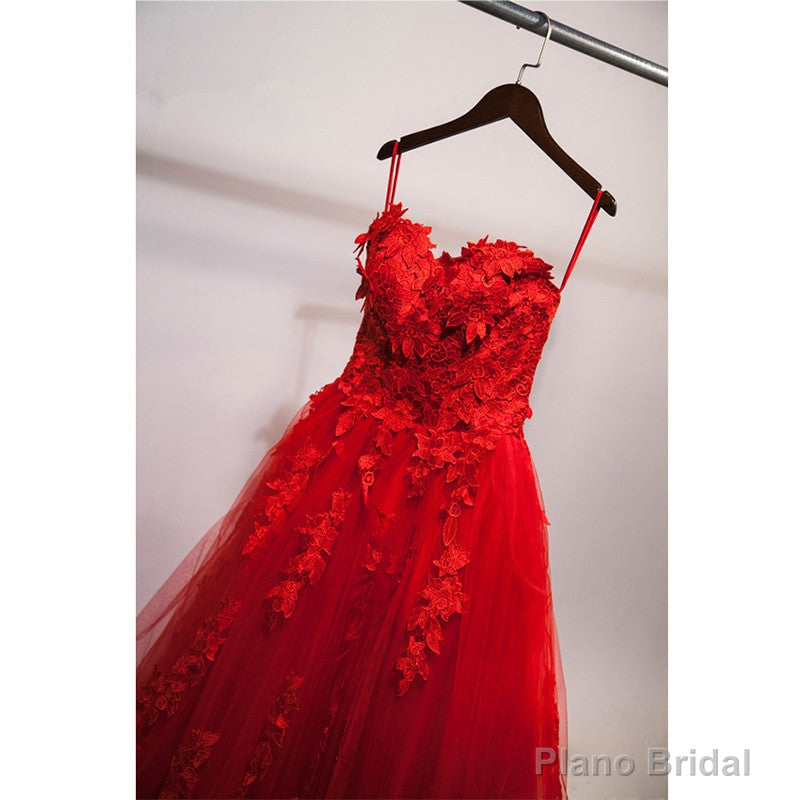 Red Sweetheart Tulle with Applique Party Dress , Tulle Formal Gowns