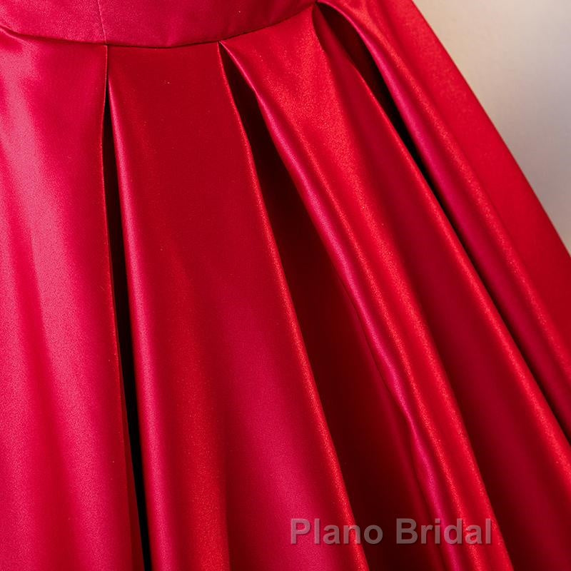 Red Tea Length Formal Prom Dresses, Red Tea Length Formal Bridesmaid Dresses