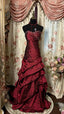 Red Tube Top Shiny Retro Elegant Long Layered Satin Ball Gown Formal Evening Dresses