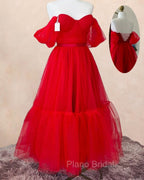 Red Tulle Ankle Length Ruffle Dresses