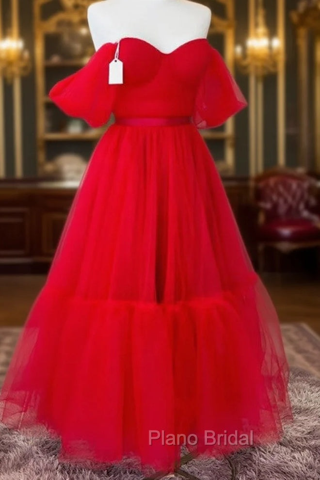 Red Tulle Ankle Length Ruffle Dresses