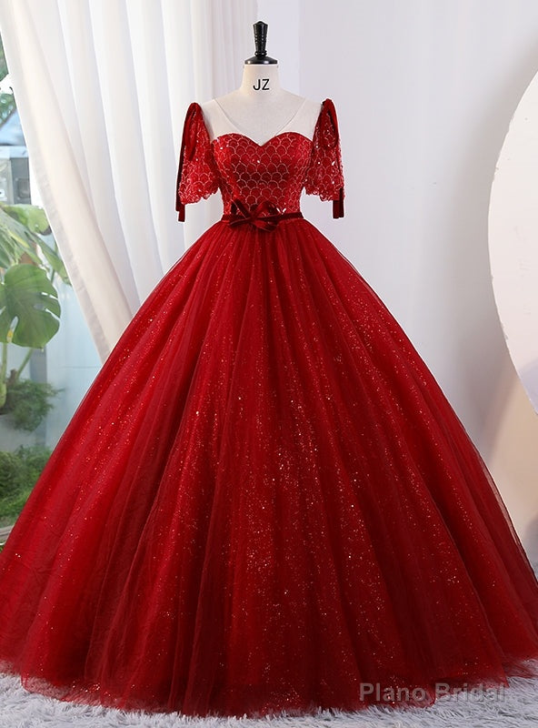 Red Tulle Beading Short Sleeve Quinceanera Dress Main image