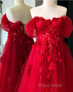 Red Tulle Corset Dresses With 3D Lace Flowers
