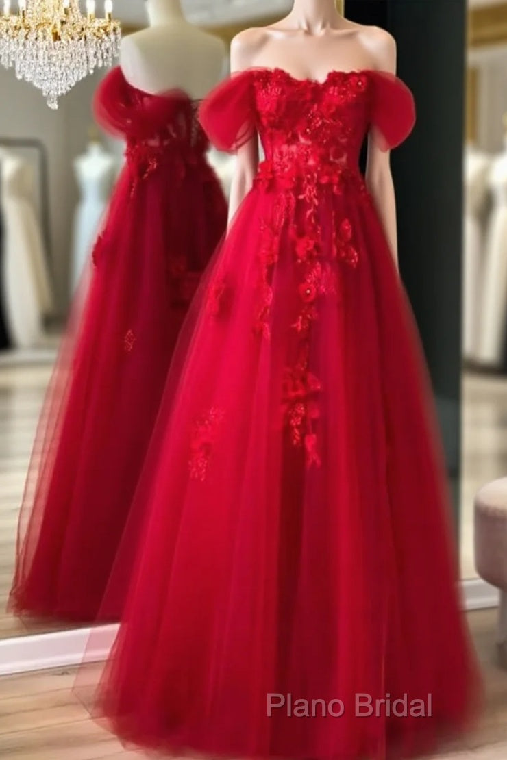 Red Tulle Corset Dresses With 3D Lace Flowers