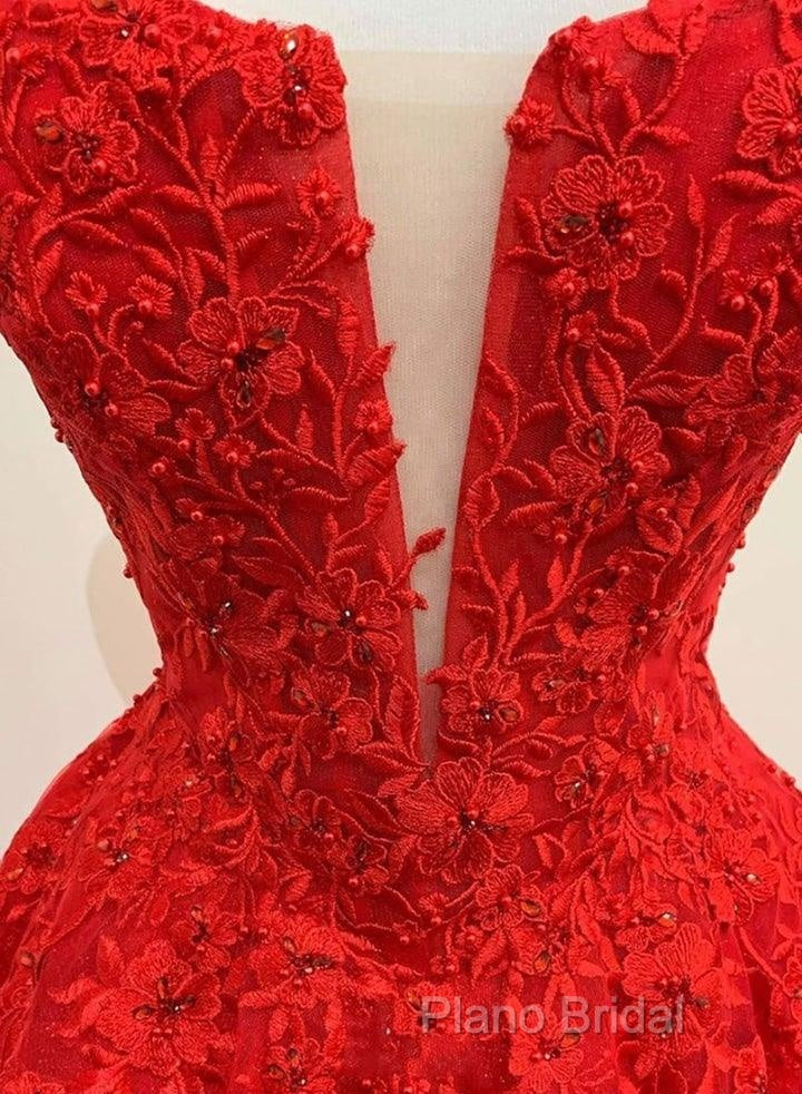 Red Tulle Lace Appliques Long Formal Prom Dresses A Line Formal Dresses Secondary image
