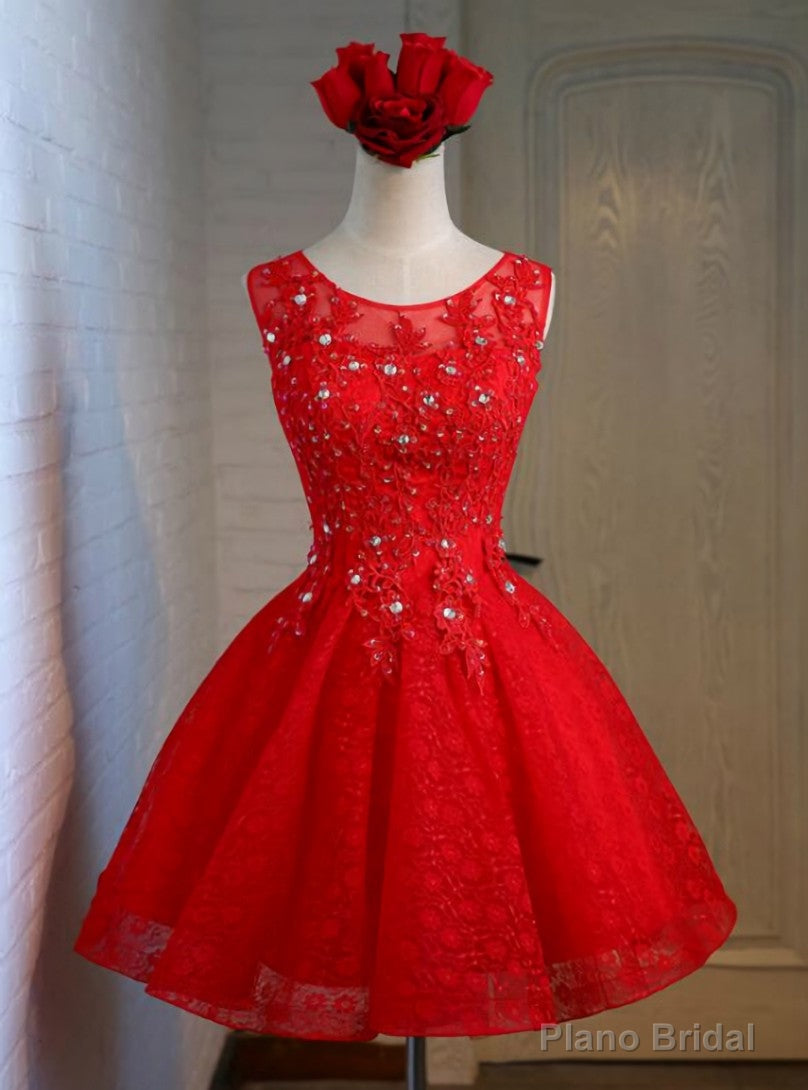 Red Tulle Lace Beading Knee Length Dress Main image