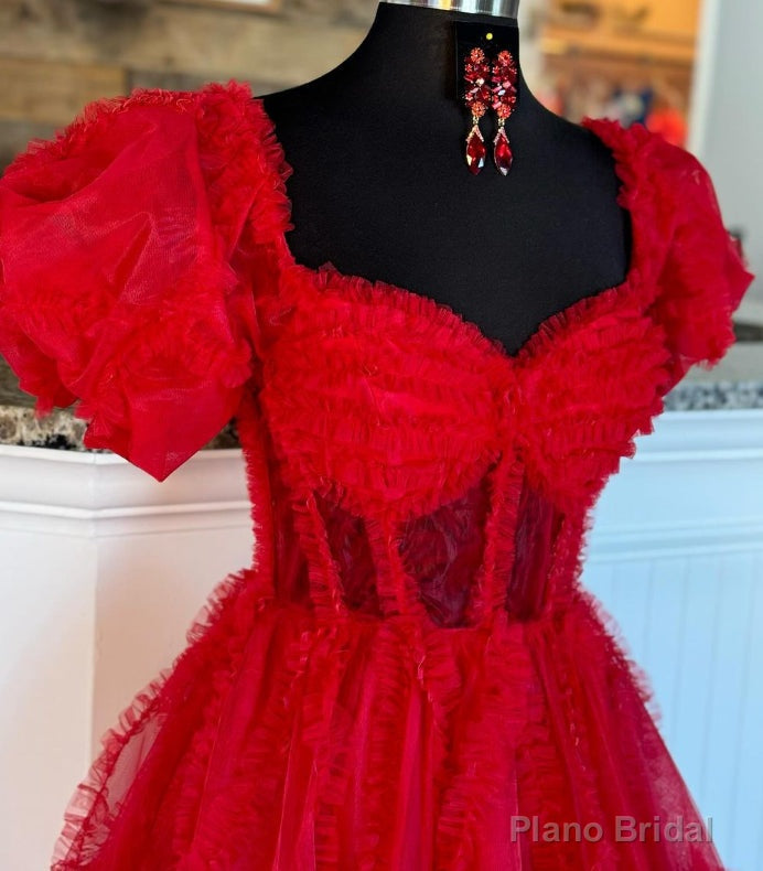 Red Tulle Long Prom Dress with Sheer Corset Bodice Secondary image