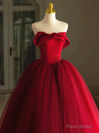 Red Tulle Long Scoop Long Prom Dress Party Dress, Red Evening Dress