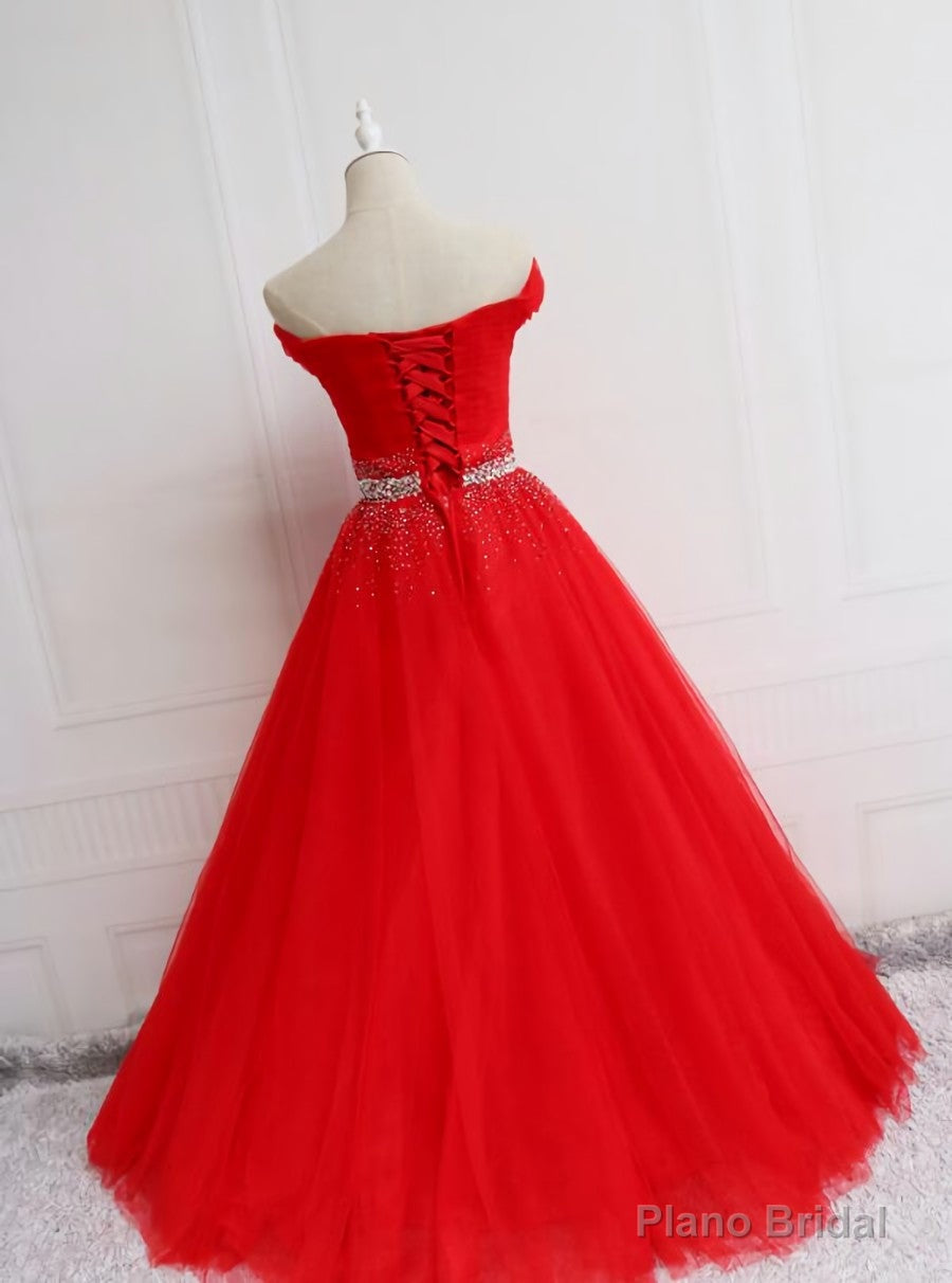 Red Tulle Off Shoulder Long Formal Gown , Red Sweet 16 Dresses Secondary image