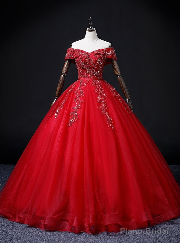 Red Tulle Off the Shoulder Beading Quinceanera Dress Main image