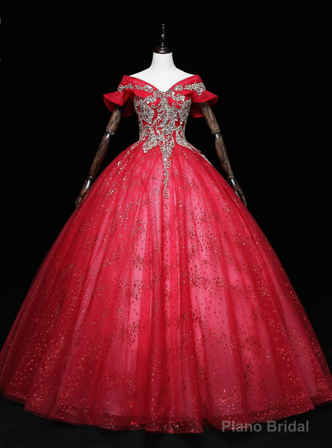 Red Tulle Off the Shoulder Sequins Beading Quinceanera Dress Main image