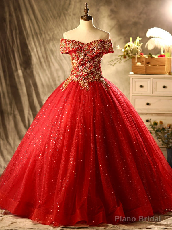 Red Tulle Sequins Beading Off the Shoulder Quinceanera Dress Main image