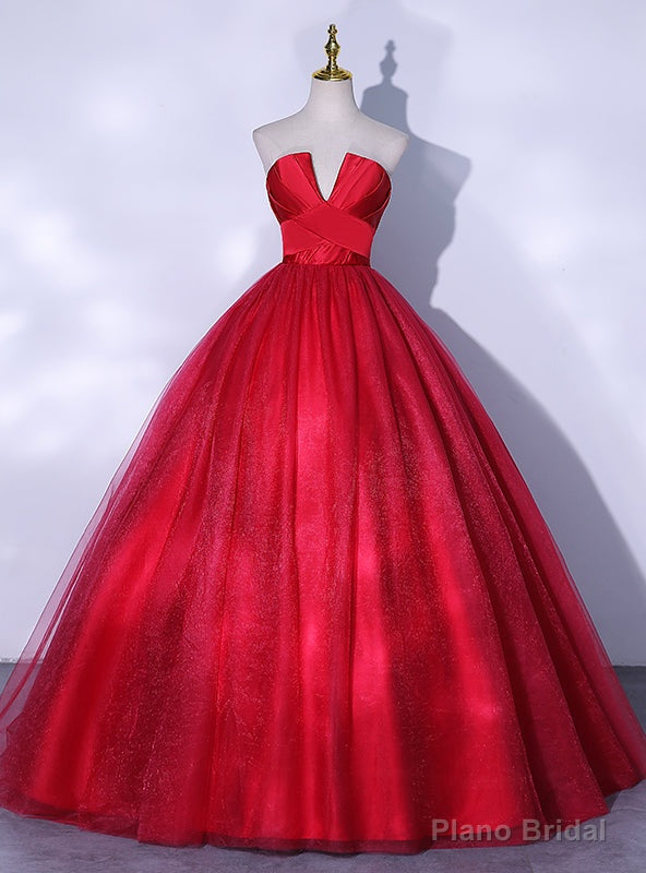 Red Tulle Sequins Strapless Pleats Quinceanera Dress Main image
