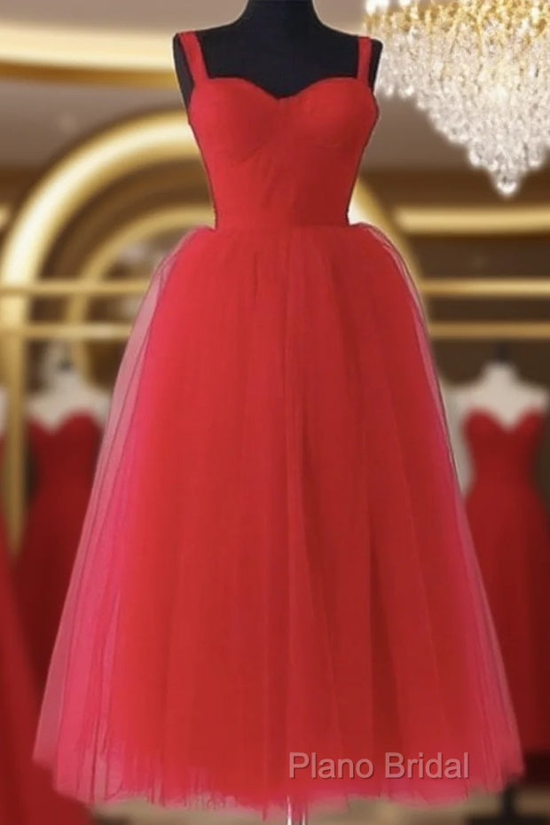 Red Tulle Spaghetti Straps Midi Corset Dresses Main image