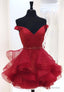 Red V-Neck Off the Shoulder Short Prom Dresses