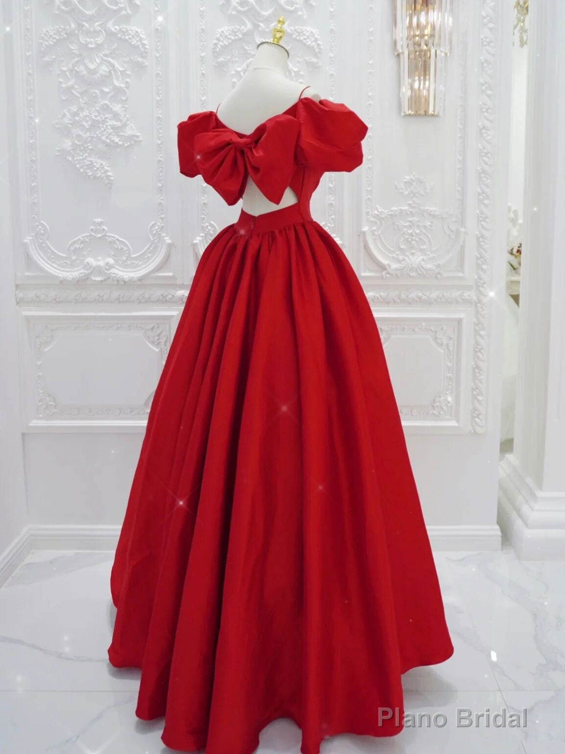 Red V Neck Satin Long Prom Dress, Red Formal Evening Dresses Secondary image