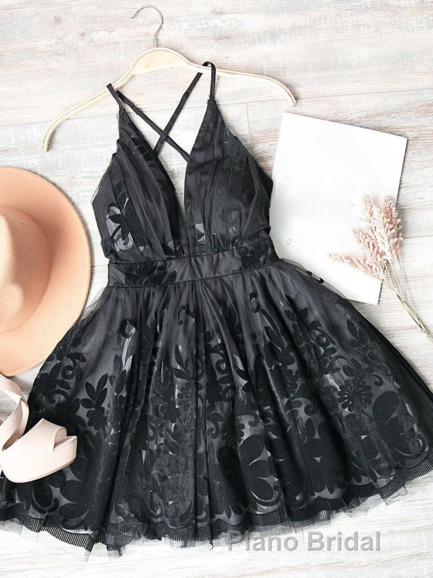 Red v neck tulle lace short Formal Prom Dresses,Mini homecoming Dresses cocktail Dresses Secondary image