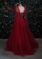 Red Velvet Formal Prom Dresses Tulle Formal Evening Gowns