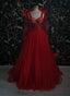 Red Velvet Formal Prom Dresses Tulle Formal Evening Gowns