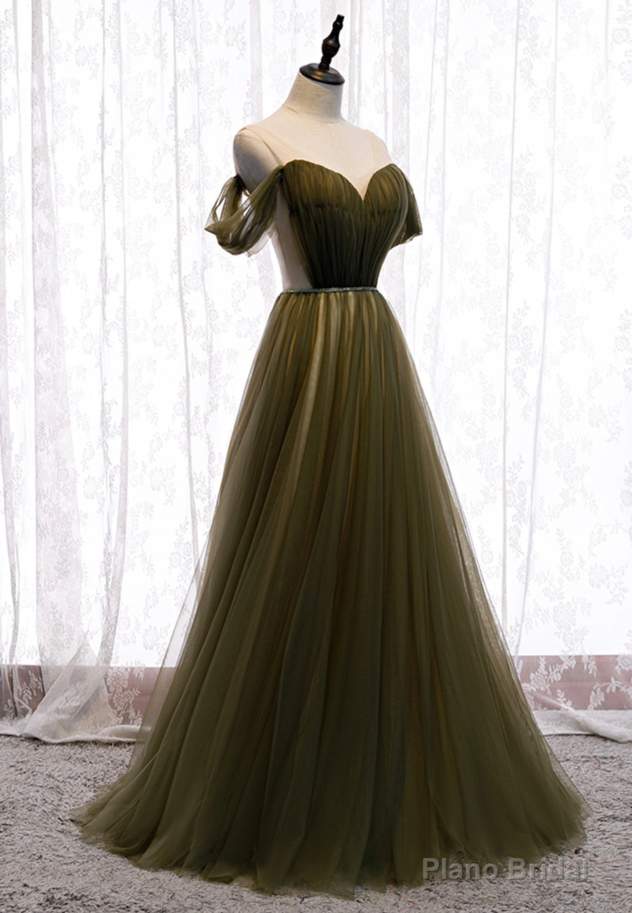 Green Tulle Long A-Line Prom Dresses, Off the Shoulder Evening Dresses Secondary image