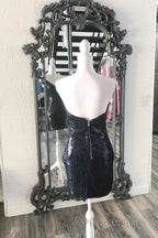 Blue Sequin Strapless Bodycon Homecoming Dresses