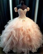 Removable Sleeves Lace Sweetheart Organza Ruffles Ball Gown Quinceanera Dresses