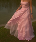 Retro A Line Strapless Pink Chiffon Long Party Dresses Formal Prom Dresses