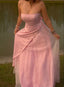 Retro A Line Strapless Pink Chiffon Long Party Dresses Formal Prom Dresses