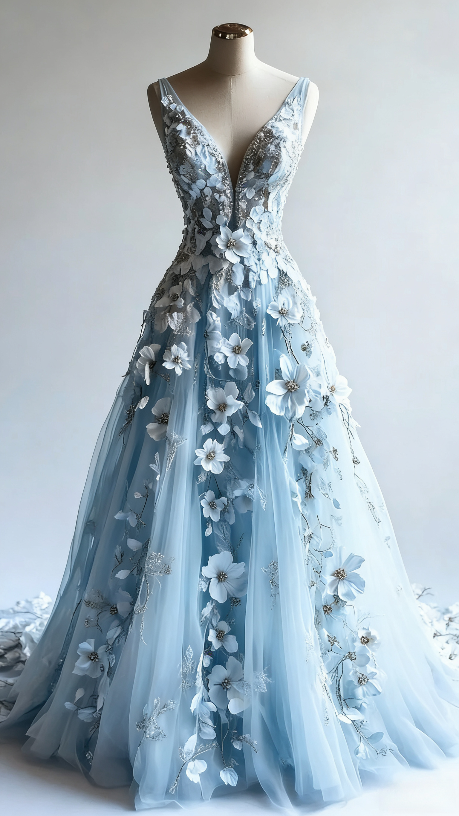 Retro A-Line V-Neck Tulle 3D Applique Wedding Dresses Simple Beaded Formal Evening Gown Secondary image