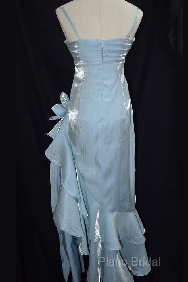 Retro Baby Blue Vintage Floral Dresses Asymmetrical Hem Formal Prom Gown
