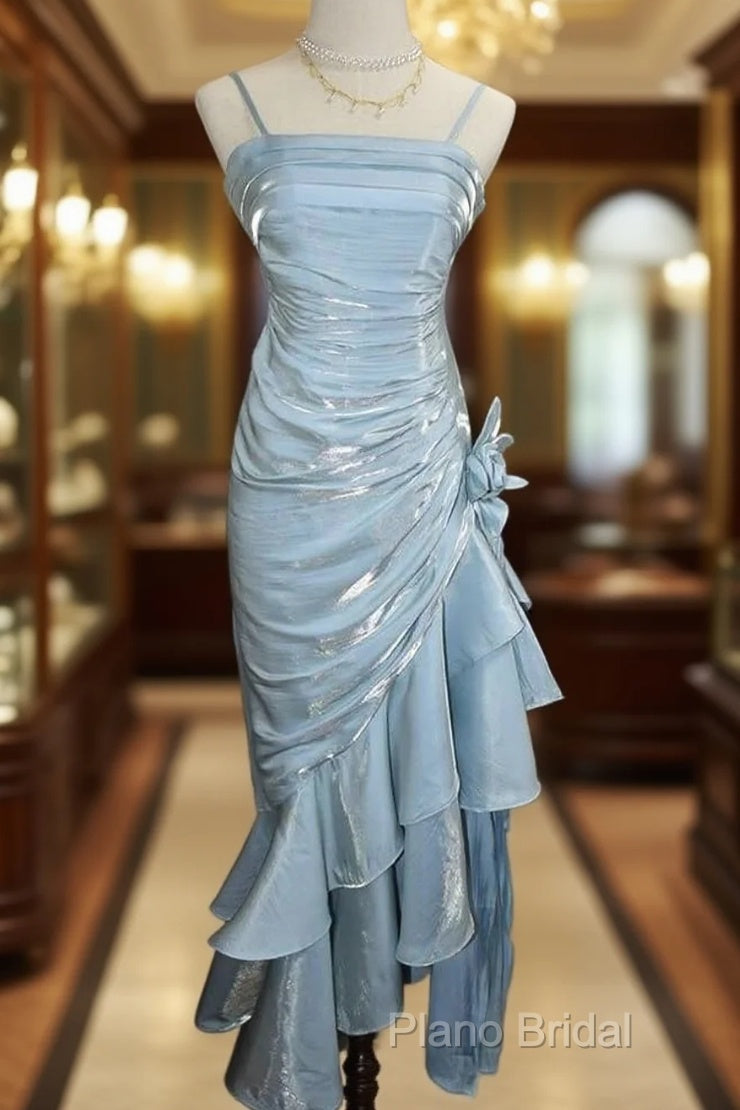 Retro Baby Blue Vintage Floral Dresses Asymmetrical Hem Formal Prom Gown Main image