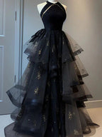 Retro Ball Gown Scoop Neckline Black Tulle Party Dresses Formal Prom Dresses Formal Evening Dresses