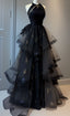 Retro Ball Gown Scoop Neckline Black Tulle Party Dresses Formal Prom Dresses Formal Evening Dresses